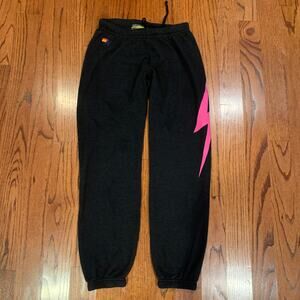 Aviator Nation AN Lightning Bolt Sweatpants | Charcoal Gray Neon Pink | Medium